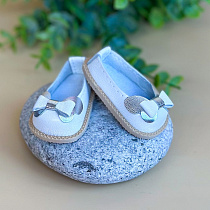 Туфли, для Paola Reina,  натуральная кожа, белые, Двойной серебристый бант