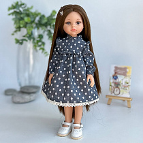 Платье на куклу Paola Reina 33 см, с кокеткой, горох на сером