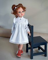 Вельветовое платье для куклы Paola Reina 33 см, на кокетке с рюшами, белое, + ОБОДОК