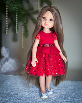 Платье для куклы Paola Reina 33-36 см, с баской и ремешком, КРАСНОЕ