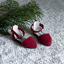 Туфли  с пряжкой на кожанной подошве, для Paola Reina, натуральная кожа,  5 см, узкий нос, бордовая  замша