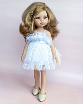 Платье фатиновое, ярусное, для куклы Paola Reina 33 см, белое в горох